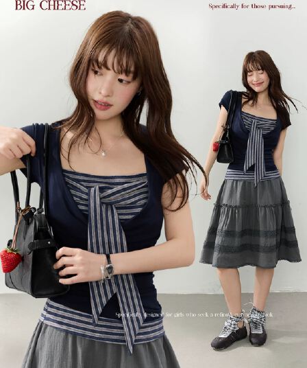 대 말더듬기 다우 시시 빛 틈 블루 레트로 학원 스타일 나비 레이스업 맨위 여름 허리 측면 펌프 Pleat 티셔츠