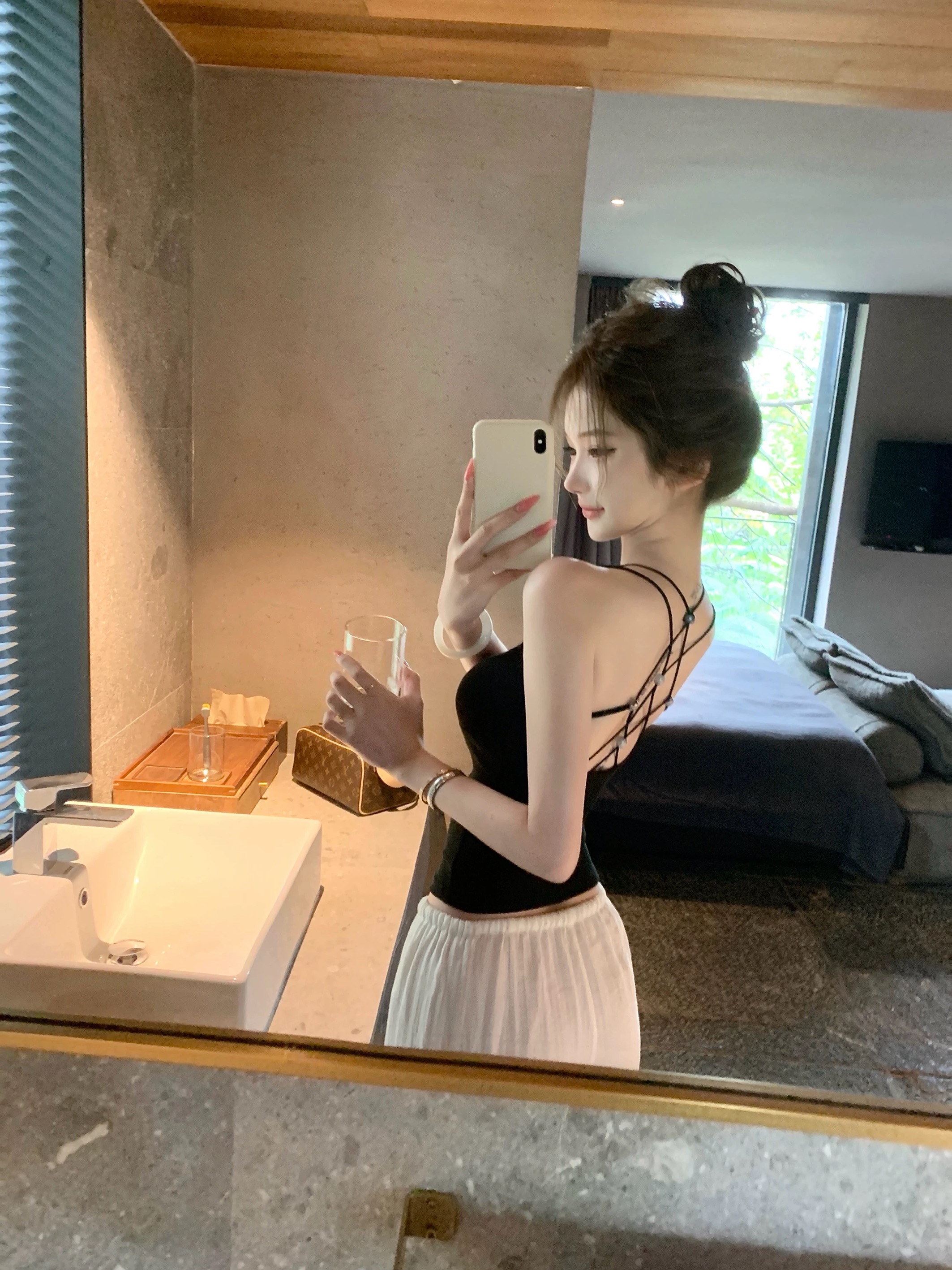 jmshop 화이트 여성 개발 순수한 욕망 핫걸 센스 캐미솔 외출용 여름 백리스 섹시함 민소매 맨위
