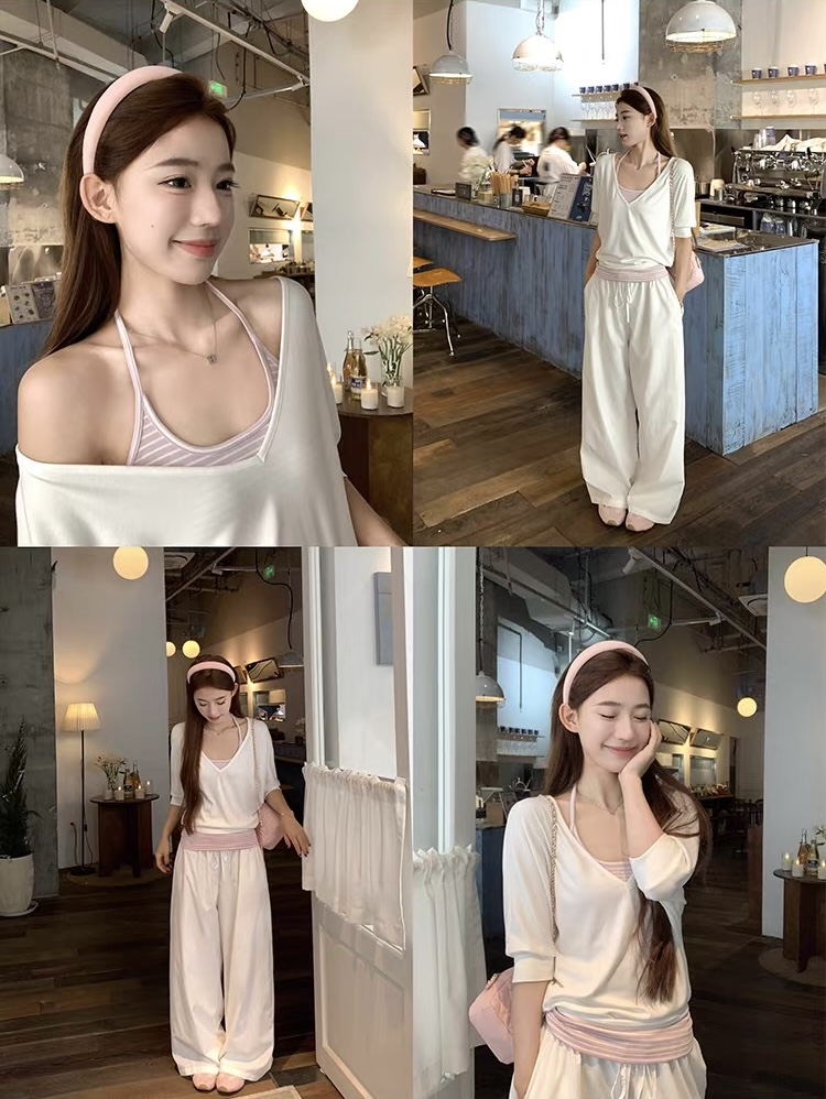 송 긍정적 인 En 화이트 V넥 반팔 티셔츠 여성 여름 착용 가져 가라. 새로운 루즈핏 캐주얼 블라우스 중간 소매 아름다운 맨위 트렌디