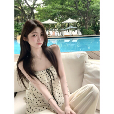 批发白水女 柔柔涟漪 碎褶拼接荷叶边吊带雪纺衫女夏宽松垂坠显瘦小衫