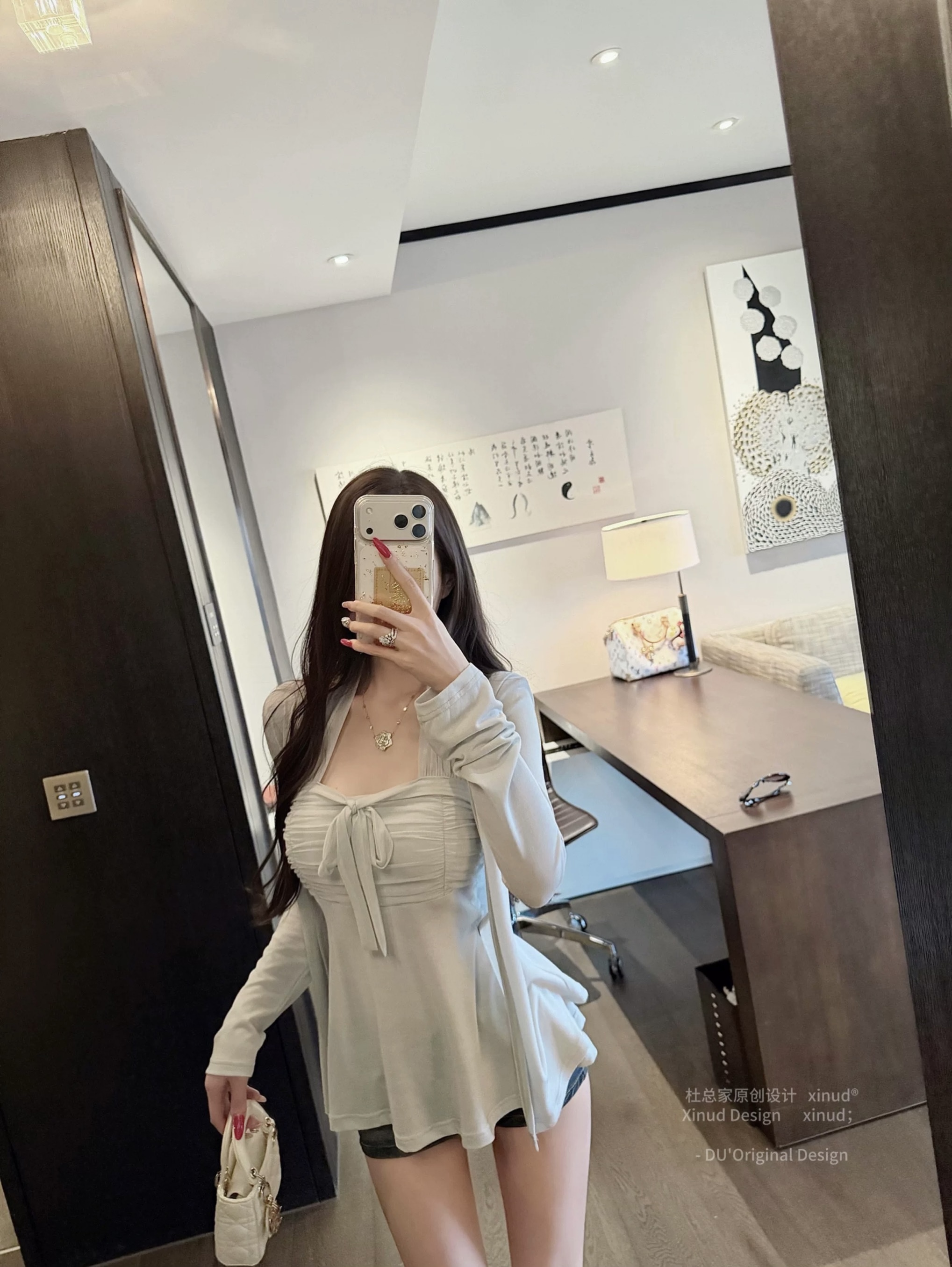 Du 합계 홈 웨이 니켈 미스 행침 목 오픈 가디건 슬립 순수한 욕망 망사 천 골드 센스 부드러운 품격 몸매 가꾸기 투피스 세트