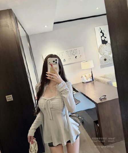 Du 합계 홈 웨이 니켈 미스 행침 목 오픈 가디건 슬립 순수한 욕망 망사 천 골드 센스 부드러운 품격 몸매 가꾸기 투피스 세트