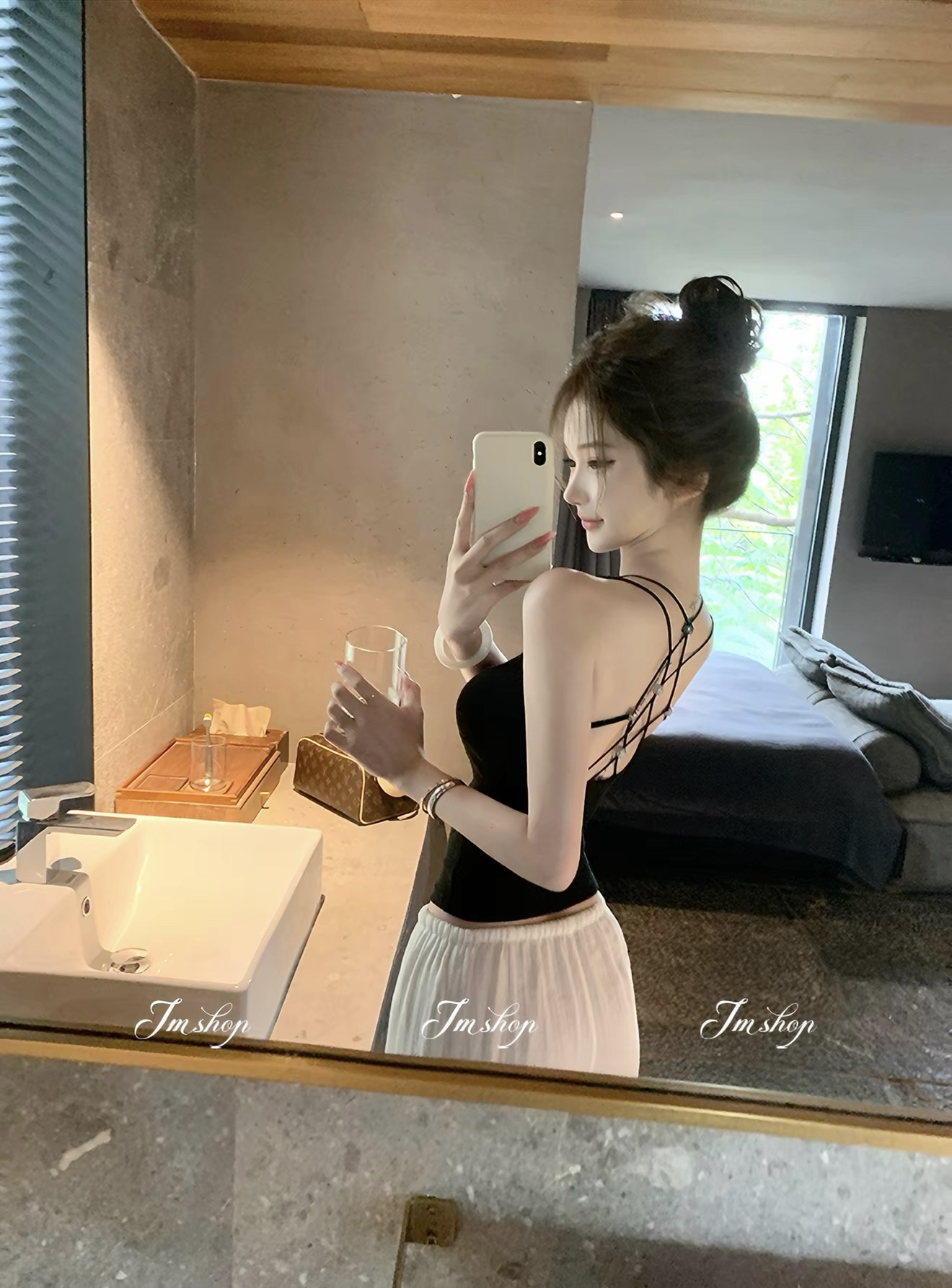 jmshop 화이트 여성 개발 순수한 욕망 핫걸 센스 캐미솔 외출용 여름 백리스 섹시함 민소매 맨위