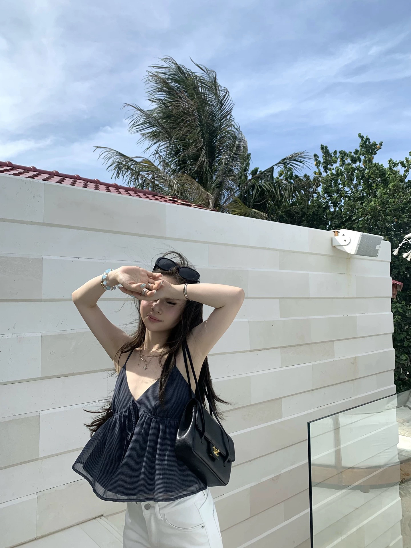 황색 오직 오직 zzpalette 한여름 달콤한 꿈 휴가 센스 V넥 좋은 어깨끈 도트 무늬 체크무늬 슬립 작은 셔츠