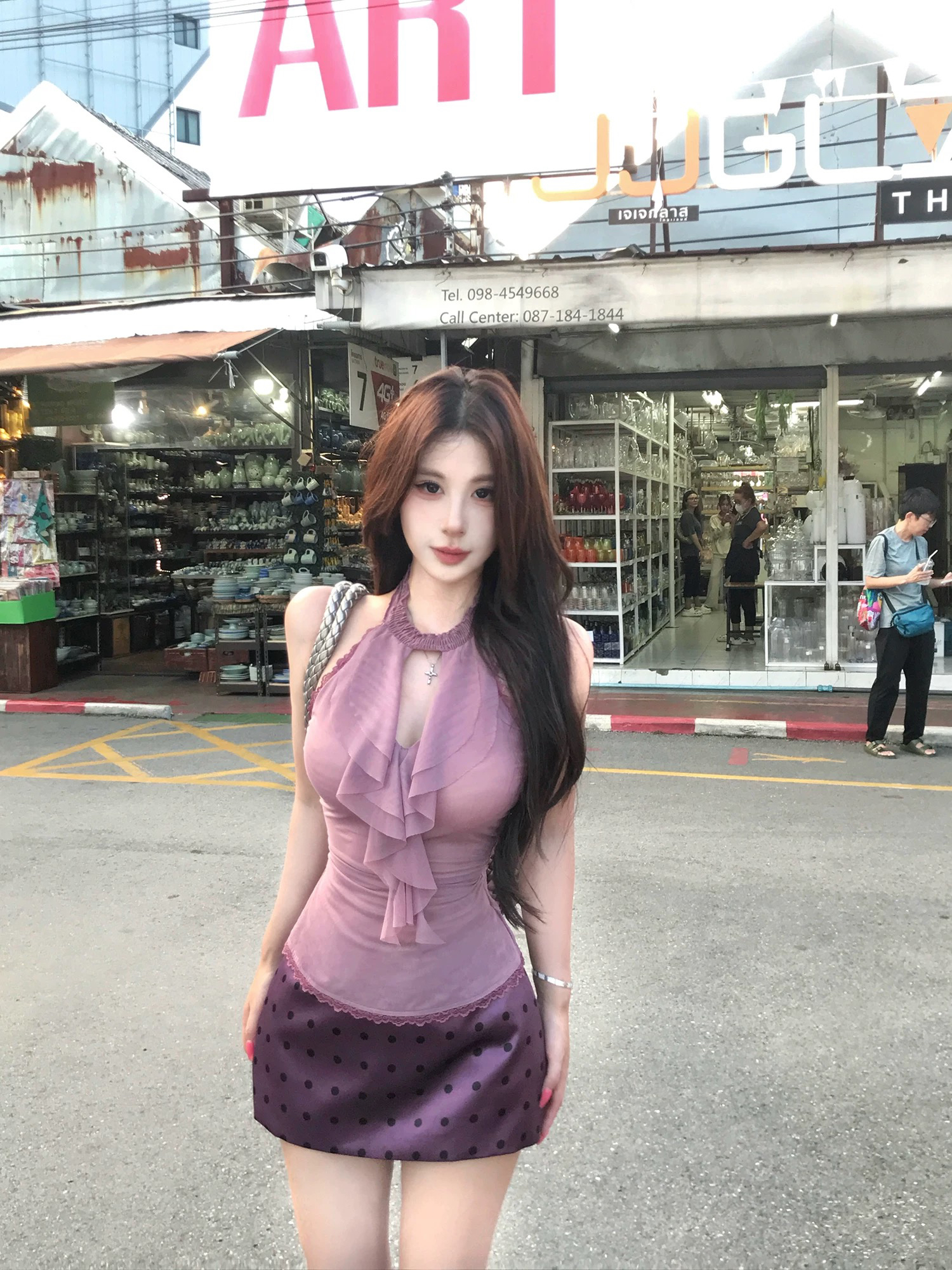 mejiu 꿀 나인 조용한 라임 연기 봄 순수한 욕망 보라색 행침 목 슬립 여성 여름 디자인 센스 핫걸 민소매 맨위