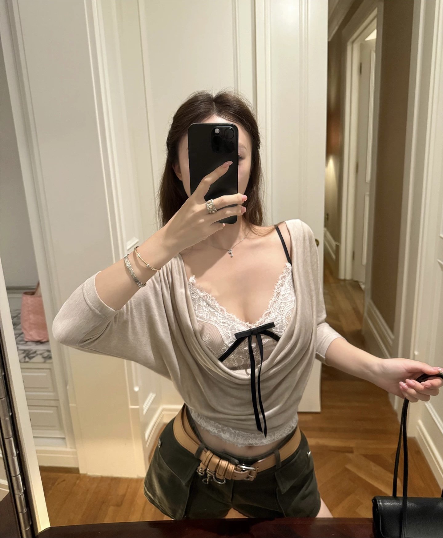 밤나무 코코아 bankelili 부드러운 얼음 찹쌀 셔츠 주간 실크 양모 레이스 슬립 흔들다 칼라 블라우스 세트 그룹 여성