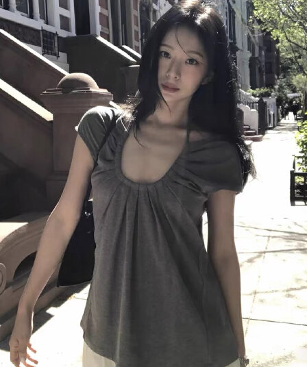 한국 farven 동대문 구매 디자인 센스 u 칼라 행침 목 레이스업 펌프 로프 반팔 맨위 여성