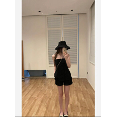批发【全黑极简】夏季吊带背心短裤两件套女高级小众套装