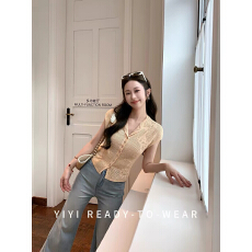 批发依依家小个子[芒夏]<b class='q'>复古</b>镂空无袖t恤女2026夏季新款轻薄针织上衣