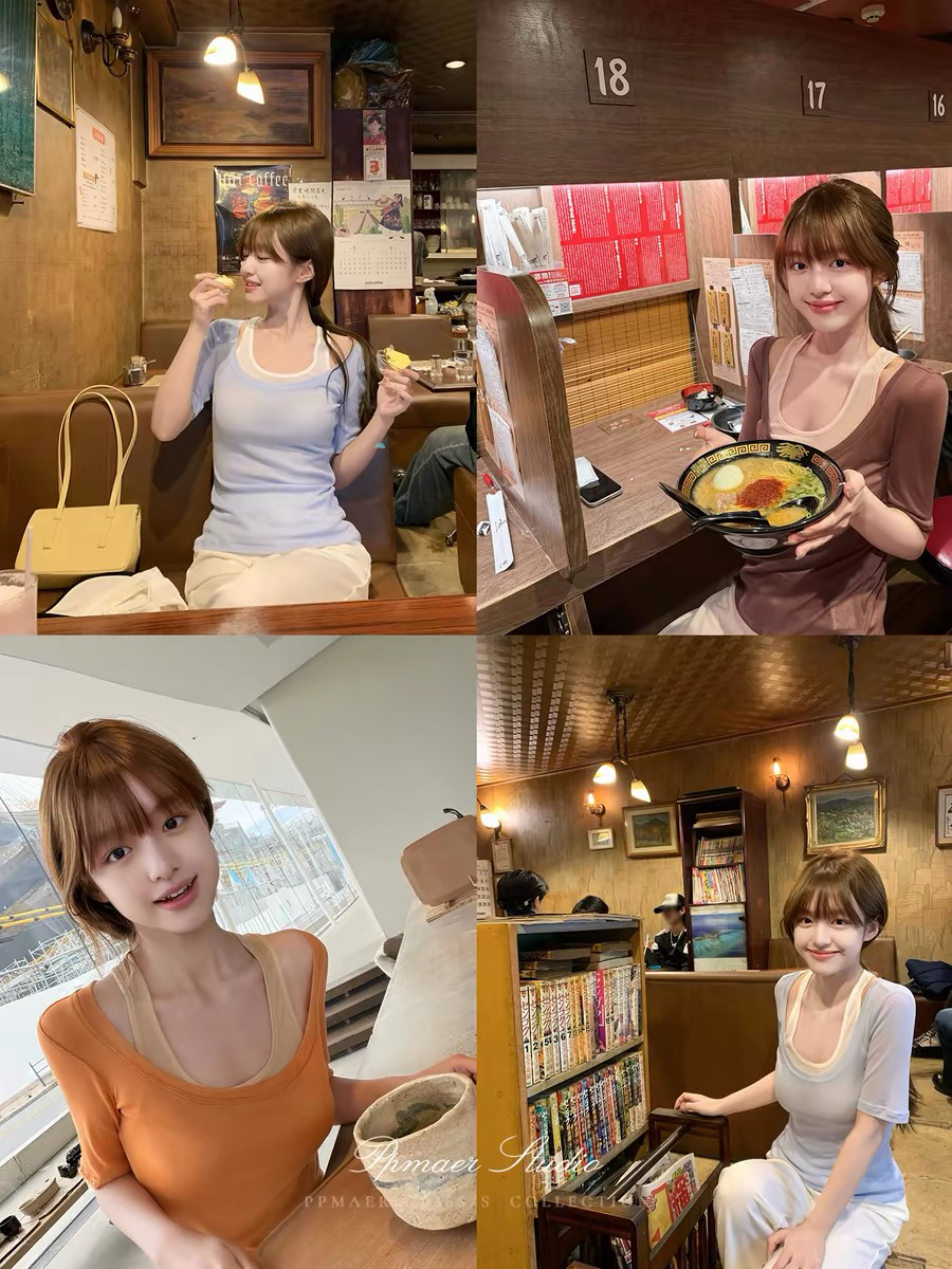 ppmaer 재미있는 소녀 주간 실크 라이 경기 서울 대 u 칼라 반소매 티셔츠 여성 품격 몸매 가꾸기 맨위