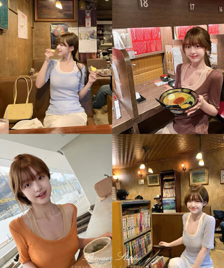 ppmaer 재미있는 소녀 주간 실크 라이 경기 서울 대 u 칼라 반소매 티셔츠 여성 품격 몸매 가꾸기 맨위