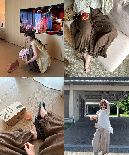 im ~까지 고대 나무 얕은 시리아 나무 껍질 질감 리넨 면화 꽃밭 바지 여성 명중 Pleat 루즈핏 슬림해 보이는 캐주얼 9부 바지