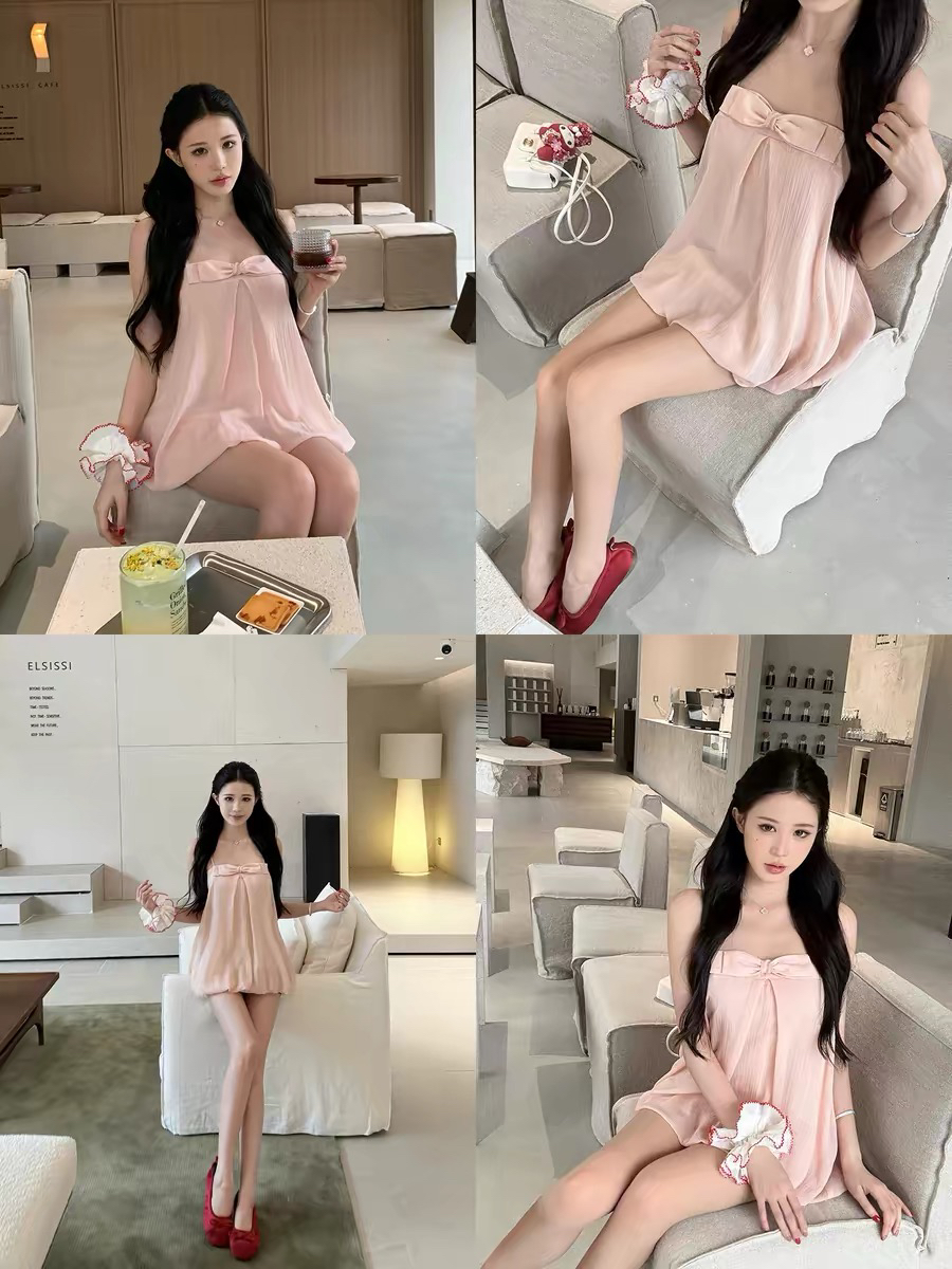 레드 맨 파빌리온 캐미솔 여름 외출용 핫걸 착용 가져 가라. 디자인 센스 순수한 욕망 백리스 핑크색 민소매 튜브탑 맨위