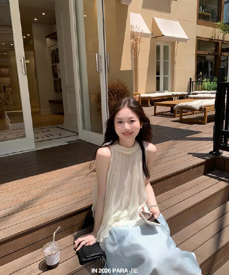 para jie 시 지에 구름 실 스택 웨이브 프랑스식 사람들 실크 오프숄더 리본 여성 셔츠 질감 부드러운 느슨함 맨위