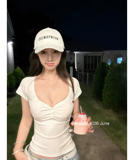 밤나무 코코아 bankelili 한 여성 산소 셔츠 높음 비장 기타 조각 b 입력 복숭아 심장 고리 몸매 가꾸기 티셔츠 여성 봄 여름