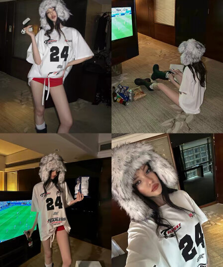 0122stepll 트랙 경향 화이트 루즈핏 프린트 티셔츠 여성 순면 캐주얼 대 에디션 가을 어깨 반팔 맨위