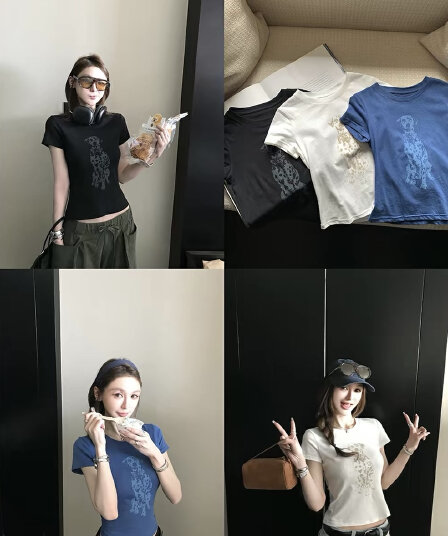 puppy 스팟 강아지 t 높음 제품 대나무 마디 면 린넨 얇은 부드러운 통기성 긍정적 인 어깨 라운드 넥 날다 소매 마 오래된 프린트 티셔츠