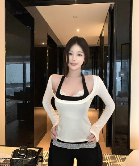 우 너무 달콤한 주간 실크 양모 얇은 스타일 마이크로 ~을 통해 티셔츠 맨위 여성 벨트 가슴 패드 행침 목 캐미솔 순수한 욕망 세트
