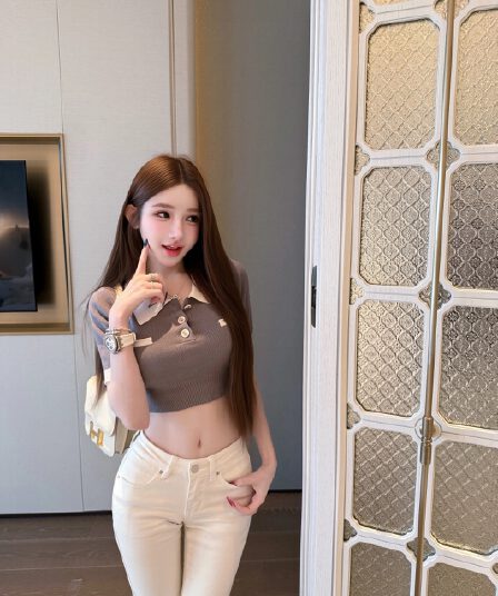 tutu 라이덴 천 골드 여름 패치워크 색상 폴로 칼라 미니멀리즘 다용도 슬림해 보이는 니트 반팔 맨위 dt1793