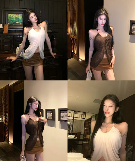 암소 위로 암소 위로 핫걸 행침 목 맨위 여성 2026 여름 새로운 디자인 센스 백리스 민소매 캐미솔