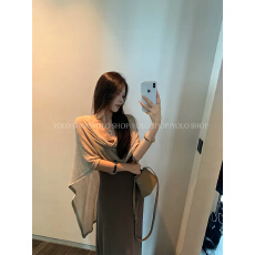 批发YOLO SHOP 韩系慵懒温柔气质<b class='q'>套装</b>亚麻薄款披肩修身收腰吊带连衣裙