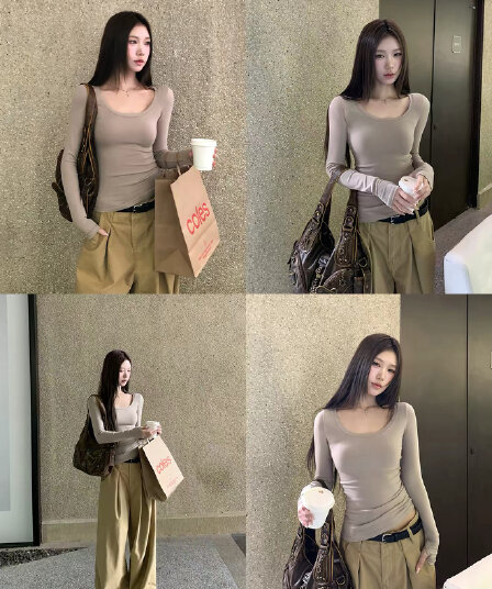 레드 맨 내부에 가져 가라. 기본 셔츠 여성 가을 2026 새로운 긴팔 티셔츠 고유 한 아름다운 연령 감소 섹션 몸매 가꾸기 맨위