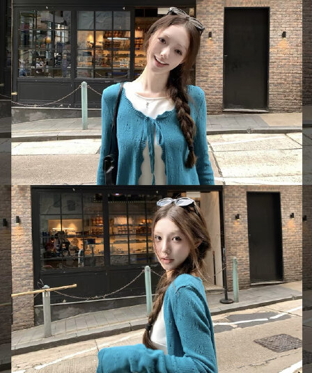 밤나무 코코아 bankelili 산소 프라임 열기 셔츠 선택 구멍 공예 홀로우 아웃 레이스업 오픈 가디건 여성