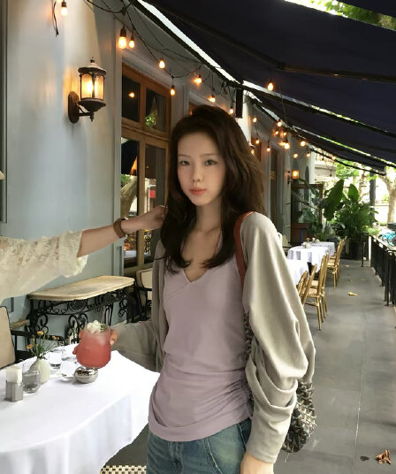 tuuuh 그림 그림책 회색 보라색 스택 착용 회색 보라색 투피스 세트 니트 오픈 가디건 조끼 외부 가져 가라.