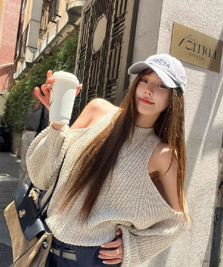 지구 Ouyang 보여주기 필드 섹션 si 서비스 작은 대중 아니요 명중 셔츠 고급 질감 오프숄더 반하이넥 스웨터 니트 스웨터