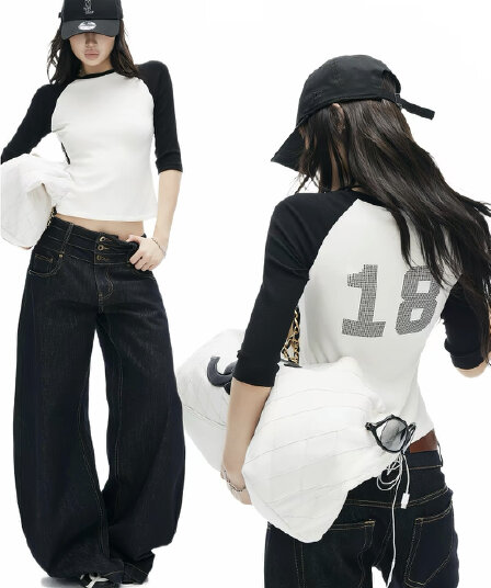 iamxiaa 모달 면 높음 폭탄 재료 라운드 넥 흑인과 백인 패치워크 색상 삽입 어깨 소매 18 핫픽스 몸매 가꾸기 니트 스웨터