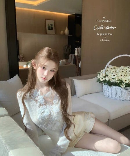 늦게 우산 우산 26 ss 복잡한 그것 아름다움 es 레이스 왕 자수 니트 스웨터 블루 화이트 둘 색상 입력 꽃 맨위