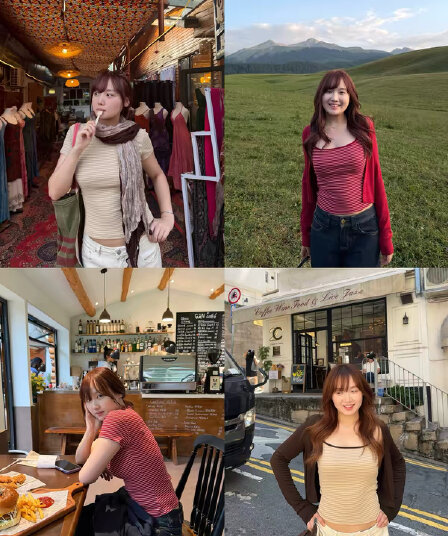 doudou 여드름 배색 핀 스트라이프 반팔 티셔츠 오픈 가디건 가을 새로운 한 부서 캐주얼 다용도 맨위 투피스 세트
