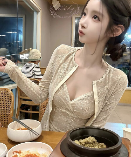 hotdog 핫도그 매우 매운맛 분말 사쿠라 프라임 가을 둘 색상 레이스 오픈 가디건 나비 매듭 슬립 두 조각 여성 세트 가을