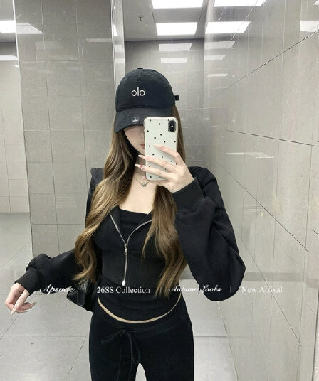 화이트 워터 여성 원 영어 공기 후드티 세트 그룹 짧은 후드 티 스웨터 슬립 여성 긴 바지 검정색 세트