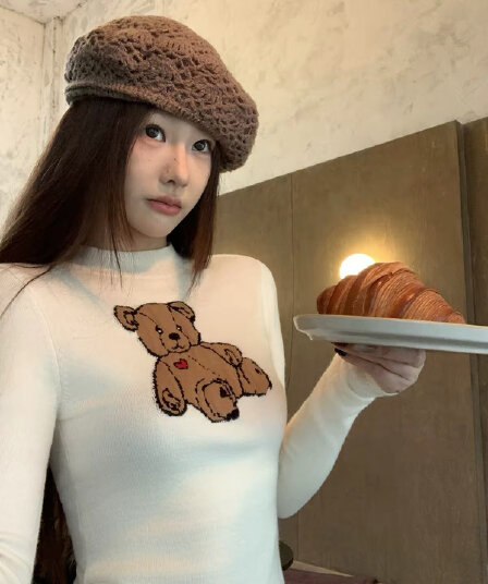레드 맨 파빌리온 스웨터 여자 가을 풀오버 인사이드 가져 가라. 만나는 긴팔 맨위 몸매 가꾸기 한 부서 디자인 센스 슬림해 보이는 니트 스웨터
