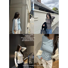 Siiooye 基础款也要时髦 三色小口袋打底T恤女秋修身内搭长袖上衣