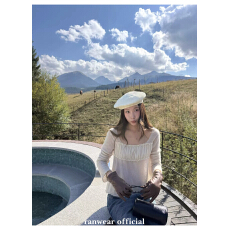 批发Ranwear’朦胧浪漫’高奢婴驼绒超细马海毛羊毛定制木耳边针织衫