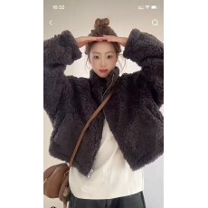 批发韩版时尚休闲加厚立领羊羔毛外套女秋冬小众洋气外穿宽松夹克上衣