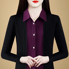 批发假俩件衬衫女时尚2026春秋季新款减龄百搭显瘦气质<b class='q'>妈妈装</b>长袖<b class='q'>上衣</b>