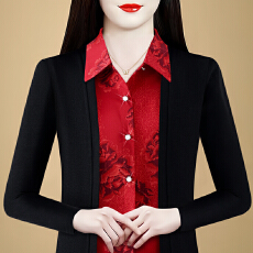 批发假俩件衬衫女时尚2026春秋季新款减龄百搭显瘦气质<b class='q'>妈妈装</b>长袖<b class='q'>上衣</b>