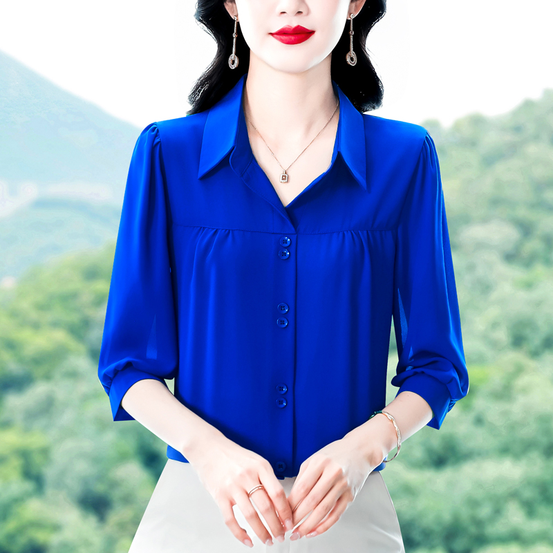 실사 2026 봄 여름 새로운 외국 가스 여성 7부 소매 셔츠 다용도 뽕나무 누에 실크 맨위