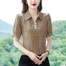 实拍2026春夏季新款洋气女士短袖衬衫百搭桑蚕丝上衣