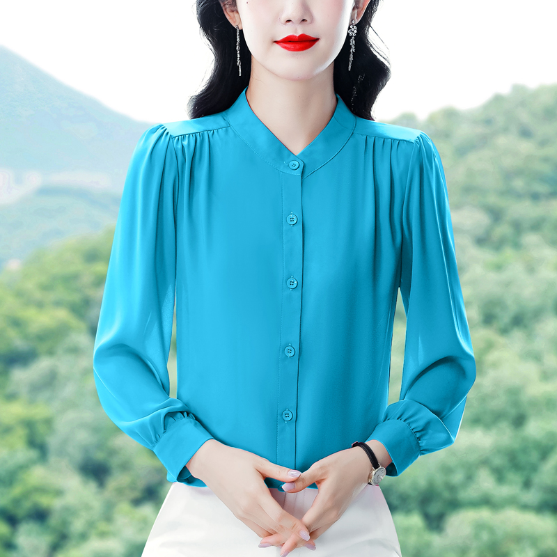 실사 2026 봄 여름 새로운 외국 가스 여성 긴팔 셔츠 다용도 뽕나무 누에 실크 맨위