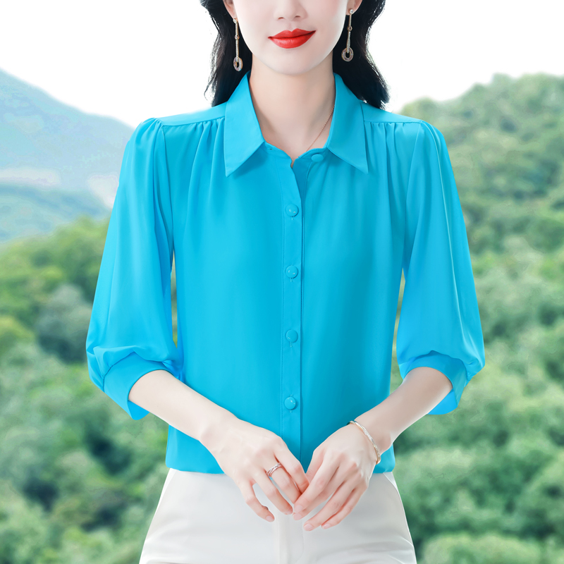 실사 2026 봄 여름 새로운 외국 가스 여성 7부 소매 셔츠 다용도 뽕나무 누에 실크 맨위