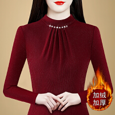 批发2026年冬季新款圆领加绒打底衫内搭女装网纱修身女士<b class='q'>T</b><b class='q'>恤</b>长袖小衫
