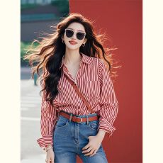 批发<b class='q'>韩版</b>时尚超好看长袖条纹<b class='q'>衬衫女</b>2025早秋新款法式独特别致宽松上衣