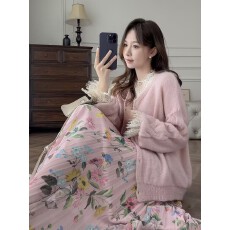 批发新款浪漫花海韩版印花量感压褶A字大摆风琴褶半身裙女新款中长款