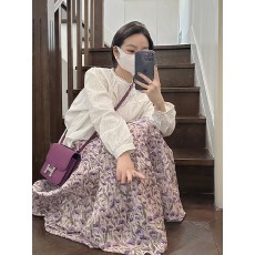 批发紫色a字碎花半身裙女2026<b class='q'>春</b>秋新款韩版高腰简约休闲百搭中长裙子