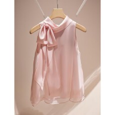 批发轻熟法式小众紫色雪纺无袖衬衫女<b class='q'>夏季</b>独特漂亮仙气飘飘蝴蝶结上衣