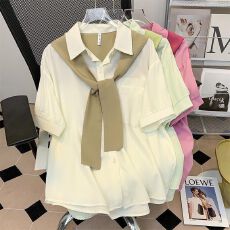 批发垂感条纹宽松披肩两件<b class='q'>短袖</b><b class='q'>衬衫</b>新款春夏清新设计感小众别致上衣